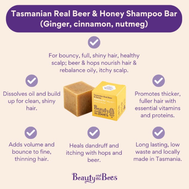 Tasmanian Real Beer & Honey Shampoo Bar (Ginger, cinnamon, nutmeg)
